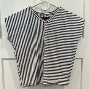 7 For All Mankind Black and White Striped Short Sleeve Tee
